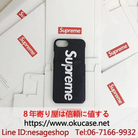 SUPREME iPhone8ケース カード入れ アイホン7 シュプリームケース ブラック