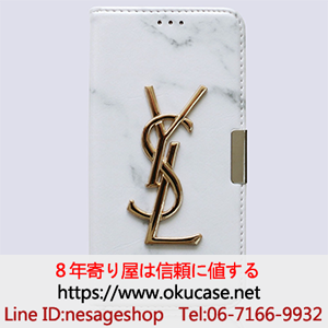 サンローラン Galaxy S7 Edge(SC-02H/SCV33)  ケース 手帳型 大理石柄紋 スタンド付き カード収納 即納