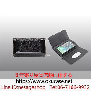 キラキラ iphone8ケース 財布式 ブラック